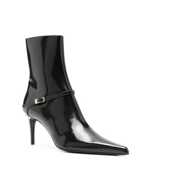 NWT Saint Laurent Vendome 70mm Pointy Stilettos Leather Ankle Boots Black 37.5 - Picture 1 of 9